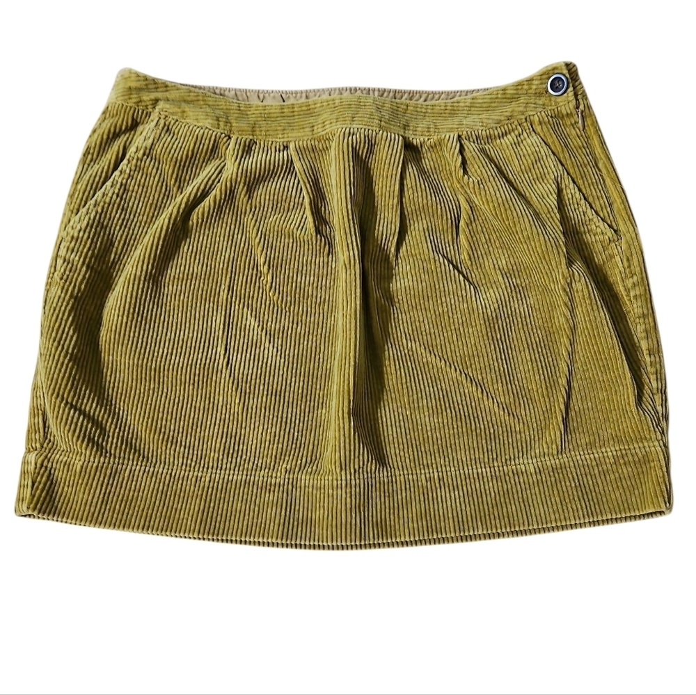 Old Navy Corduroy Mini Skirt Greenish Yellow Pocketed Cotton Casual Y2K Sz 10